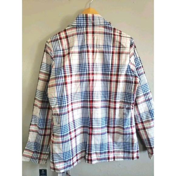 Tommy Hilfiger Rain Coat Womens Large Blue Plaid Double Breast Gold Buttons NWT - Picture 10 of 10